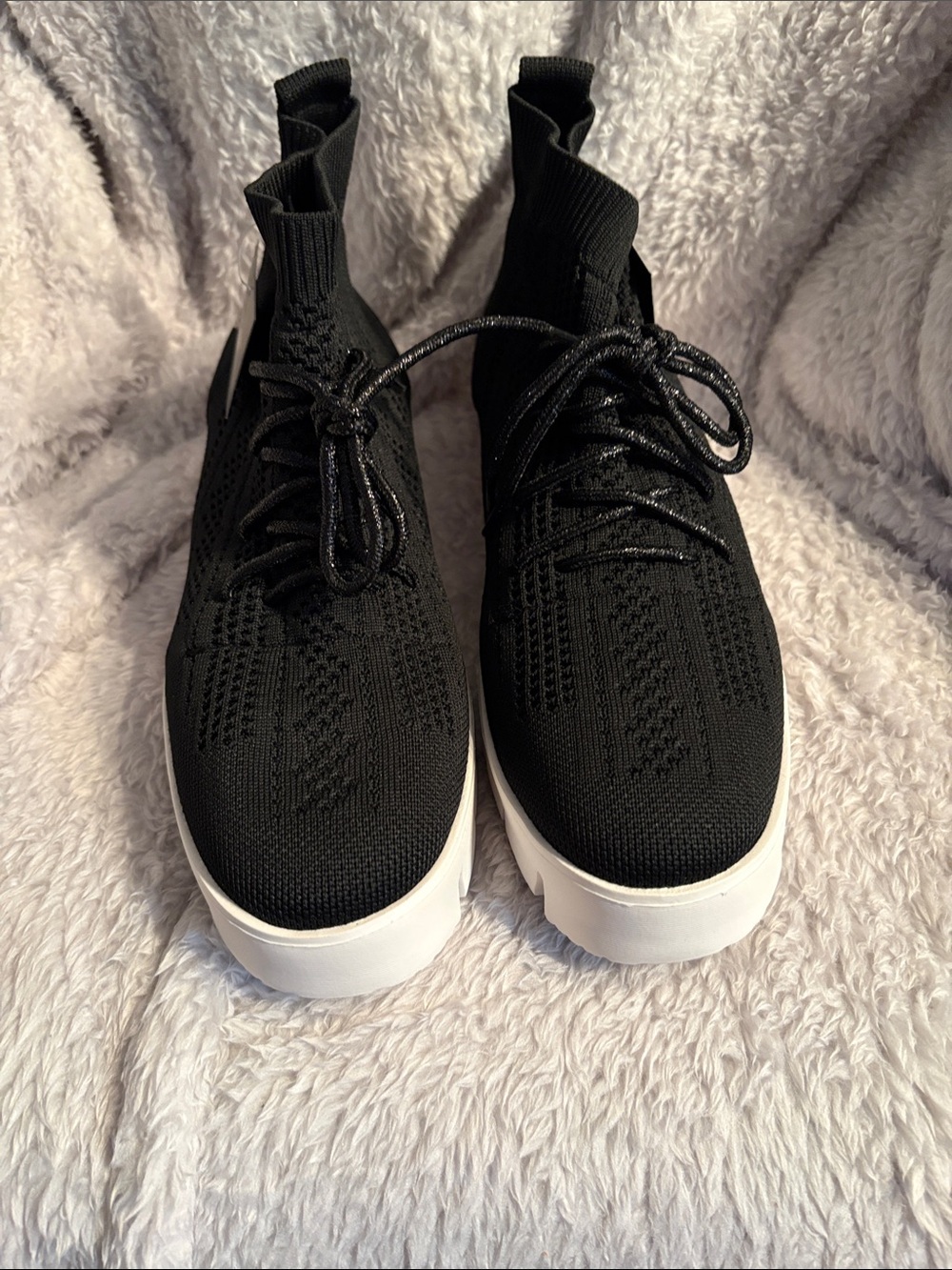 bernie mev. Black Knit High-Top Sneakers with White Sole
